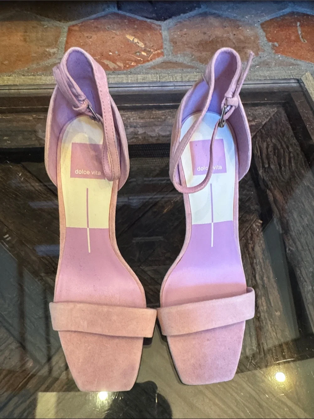 Dolce Vita Lilac Suede Square-Toe Ankle-Strap Heels